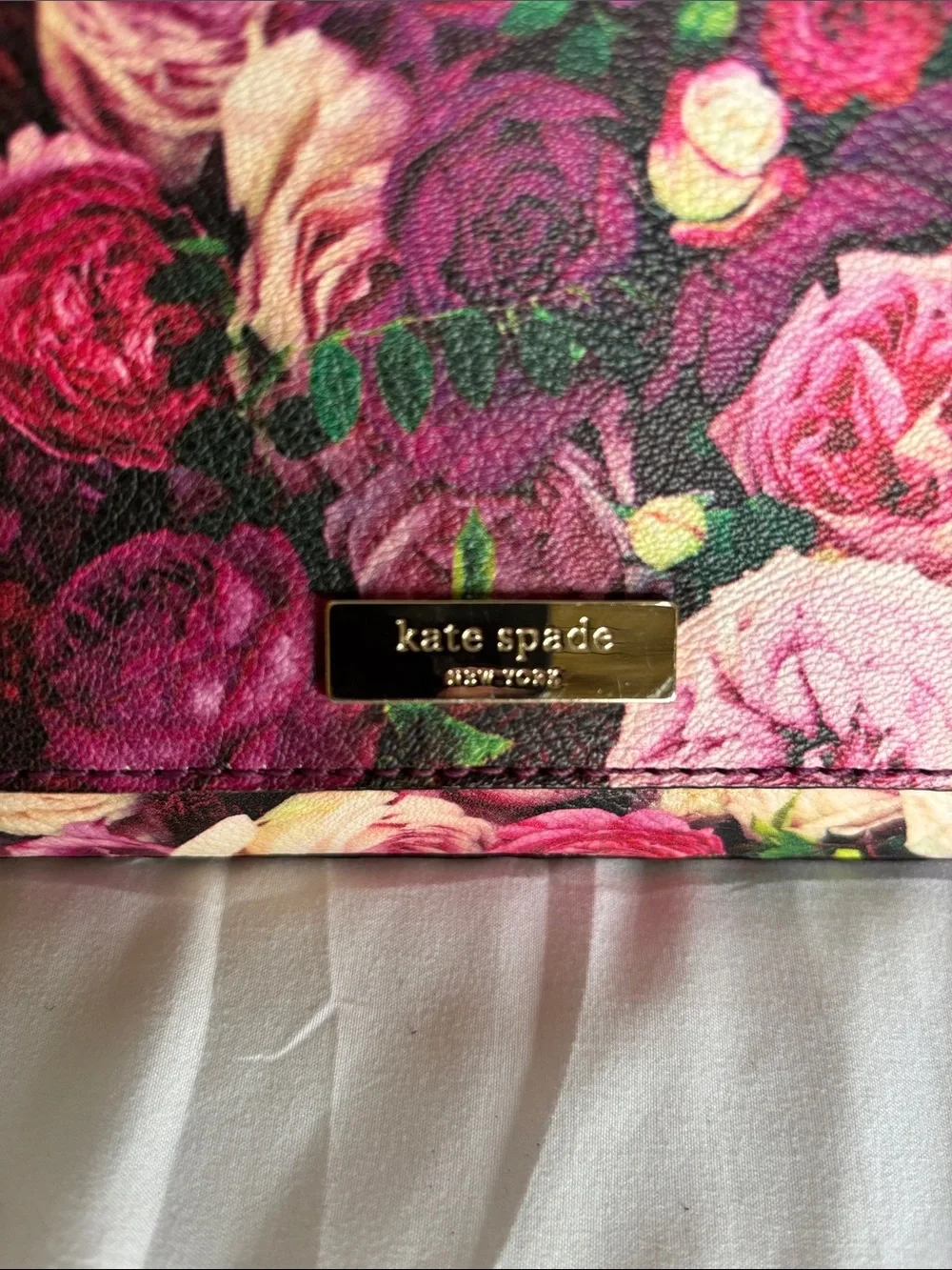 kate spade floral multicolor leather wristlet clutch - pink & green roses - Picture 9 of 17